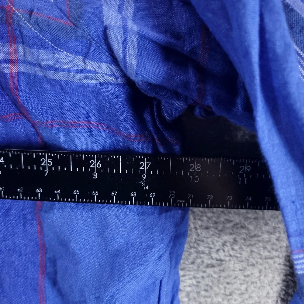 Polo Ralph Lauren Shirt Mens Big 2X Blue Linen Plaid RL Untucked Button Down